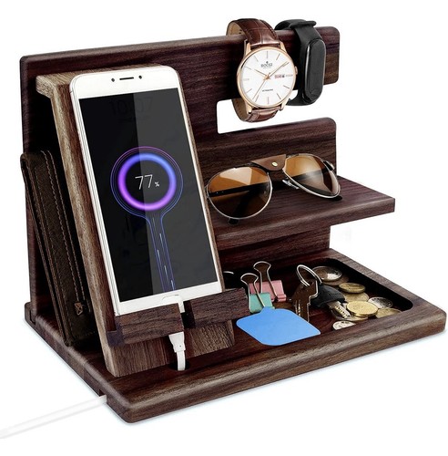 Wood bedside organiser phone - wood,