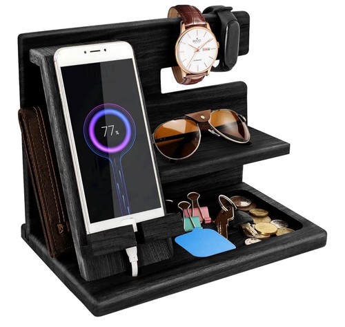 Wood bedside organiser phone - bedside,